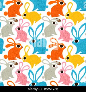 Motif lapin de Pâques sans couture. Arrière-plan animal mignon de lapin dans le style d'art populaire vintage. Design scandinave traditionnel pour les holos printaniers Illustration de Vecteur