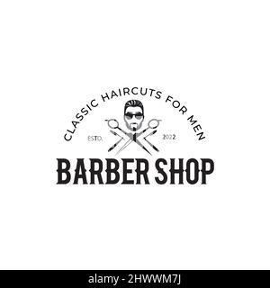 Vintage Barbershop logo Vector Template, ciseaux, cheveux pour hommes Illustration de Vecteur