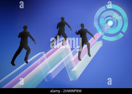 3d illustration . Concept de travail d'équipe , succès . Les hommes d'affaires vont en flèche Banque D'Images
