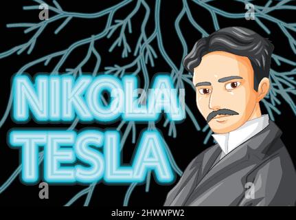 Portrait de Nikola Tesla en dessin animé Illustration de Vecteur