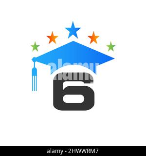 Lettre 6 logo Education concept de limite de graduation initiale. Modèle de conception de logo pour l'enseignement avec modèle vectoriel de chapeau pour les diplômés de 6 lettres Illustration de Vecteur
