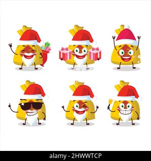 Émoticônes du Père Noël avec personnage de dessin animé chinois de sac jaune. Illustration vectorielle Illustration de Vecteur