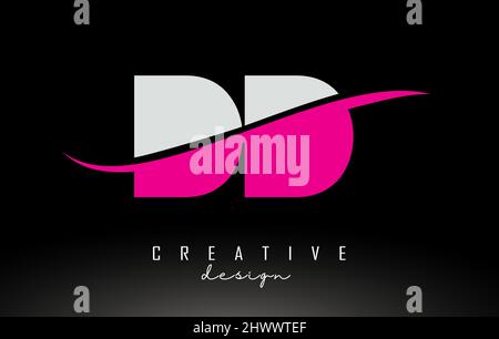 Logo lettre DD D blanc et rose avec Swoosh et lignes courbes. Illustration de Vecteur