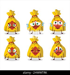 Personnage de dessin animé chinois avec sac jaune et expression triste. Illustration vectorielle Illustration de Vecteur