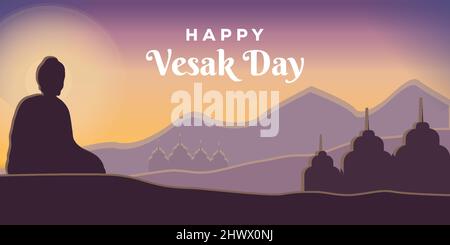 Bonne illustration de la journée Vesak avec silhouette de bouddha Illustration de Vecteur