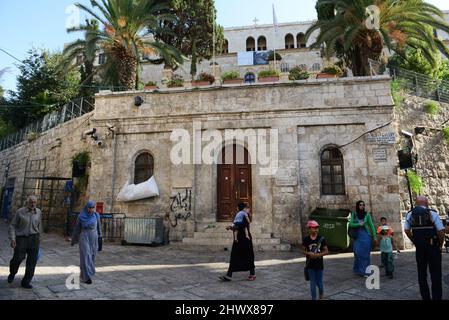 L'Hospice autrichien sur la rue via Dolorosa dans la vieille ville de Jérusalem. Banque D'Images