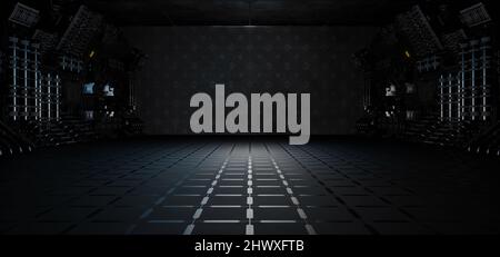 Métal ou béton Cyberpunk Hangar dystopique gris Sci Fi fond Futurisme numérique concept 3D rendu Banque D'Images