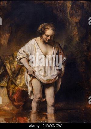 Rembrandt, Une femme se baignant dans un ruisseau, huile sur toile, National Gallery, Londres, Angleterre, Grande-Bretagne Banque D'Images