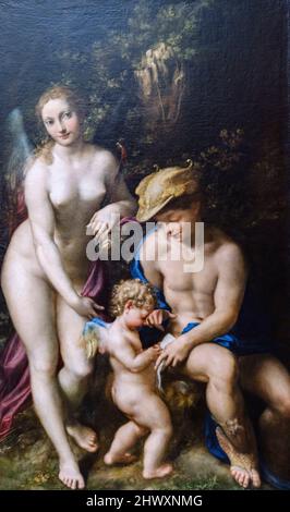 Correggio, Vénus avec Mercure et Cupid (« l'École de l'Amour »), 1525, huile sur toile, Galerie nationale, Londres, Angleterre, Grande-Bretagne Banque D'Images