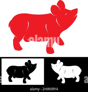 Image vectorielle d'un porc sur fond blanc.Illustration vectorielle superposée facile à modifier. Illustration de Vecteur