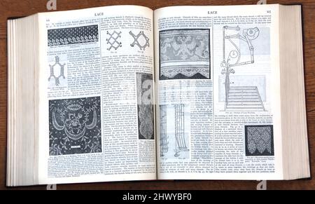 Encyclopédie Britannica onzième édition montrant des pages sur la dentelle Banque D'Images
