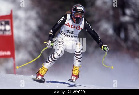 Katja SEIZINGER, GER, skieur, action descente, janvier 1996, Cortina dÄôAmpezzo, € Banque D'Images