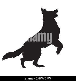Silhouette de chien isolée sur fond blanc. Icône noire de saut d'animal de compagnie. Symbole de surveillance. Chien berger allemand.Grand chien se tient sur ses pattes arrière.Vector Illustration de Vecteur