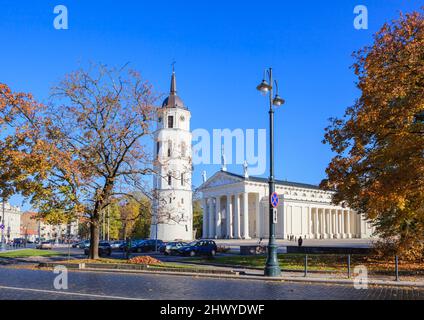 Cathédrale Basilique St Stanislaus et St Ladislas de Vilnius et Tour de la cloche de Gediminas, place de la Cathédrale., Vieille ville, Vilnius, capitale de la Lituanie Banque D'Images