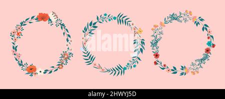 Collecte de cadres de printemps de fleurs et de feuilles. Printemps doux couleurs pastel. Motif dessiné à la main pour affiche, carte, invitation, écriteau, brochure. Vecteur Illustration de Vecteur