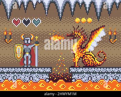 Emplacement du jeu Knight and Dragon on Dungeon Illustration de Vecteur