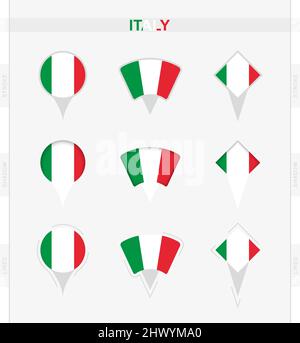 Drapeau d'Italie, ensemble d'icônes de broche de localisation du drapeau d'Italie. Illustration vectorielle des symboles nationaux. Illustration de Vecteur