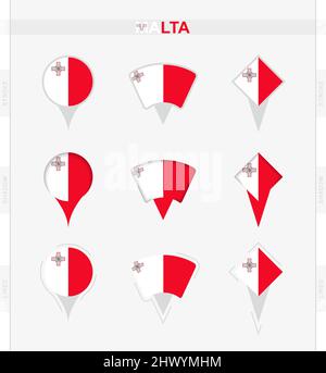 Drapeau de Malte, ensemble d'icônes de pin de localisation du drapeau de Malte. Illustration vectorielle des symboles nationaux. Illustration de Vecteur