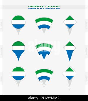 Drapeau Sierra-léonais, ensemble d'icônes de localisation du drapeau Sierra-léonais. Illustration vectorielle des symboles nationaux. Illustration de Vecteur