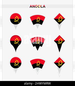 Drapeau de l'Angola, ensemble d'icônes de broches de localisation du drapeau de l'Angola. Illustration vectorielle des symboles nationaux. Illustration de Vecteur