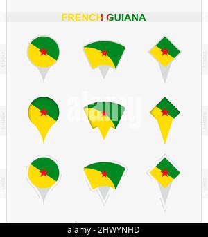 Drapeau de la Guyane française, ensemble d'icônes d'emplacement de drapeau de la Guyane française. Illustration vectorielle des symboles nationaux. Illustration de Vecteur