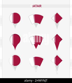 Drapeau du Qatar, ensemble d'icônes de localisation du drapeau du Qatar. Illustration vectorielle des symboles nationaux. Illustration de Vecteur