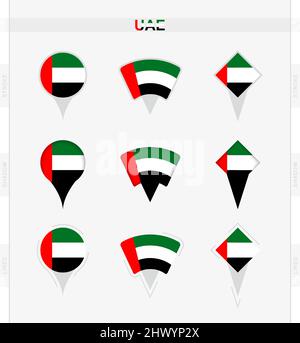 Drapeau des Émirats arabes Unis, ensemble d'icônes de localisation du drapeau des Émirats arabes Unis. Illustration vectorielle des symboles nationaux. Illustration de Vecteur