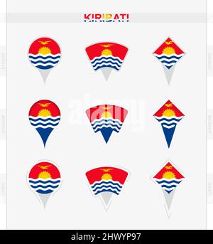 Drapeau de Kiribati, ensemble d'icônes de localisation du drapeau de Kiribati. Illustration vectorielle des symboles nationaux. Illustration de Vecteur