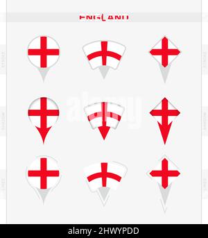 Drapeau de l'Angleterre, ensemble d'icônes d'épingles d'emplacement du drapeau de l'Angleterre. Illustration vectorielle des symboles nationaux. Illustration de Vecteur