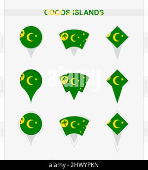 Drapeau des îles Cocos, ensemble d'icônes de broches de localisation du drapeau des îles Cocos. Illustration vectorielle des symboles nationaux. Illustration de Vecteur