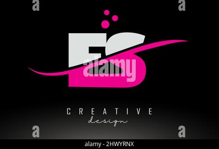 LOGO lettre blanc et rose ES E S avec Swoosh, points et lignes courbes. Illustration de Vecteur