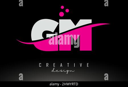 Logo lettre blanc et rose GM G M avec Swoosh et lignes courbes. Illustration de Vecteur