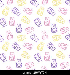 Motif sans couture avec ours en gelée. Bonbons de couleur sur fond blanc. Illustration vectorielle. Illustration de Vecteur