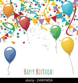 Illustration vectorielle EPS 10 de guirlandes et ballons colorés sans couture avec banderoles et confetti sur fond blanc pour l'anniversaire avec gre Illustration de Vecteur