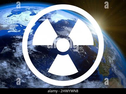 image de la plante terrestre avec le symbole de la radioactivité, concept d'atomique, concept de guerre nucléaire. Banque D'Images