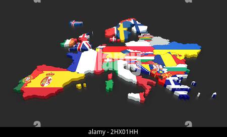 Carte de l'Europe avec les drapeaux de chaque pays - 3D rendu Banque D'Images