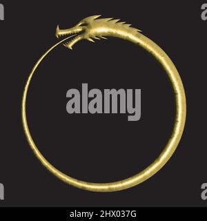 Golden Ouroboros symbole Infinity sur noir Illustration de Vecteur