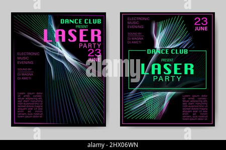 Prospectus de fête ou affiche pour club de danse, spectacle laser sur fond de fumée . La publicité de l'invitation à un spectacle musical, à un concert ou à un spectacle. Vecteur Illustration de Vecteur