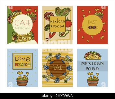 Cuisine mexicaine, bannière de nourriture Vector Doodle. Plats nationaux épicés, restauration rapide, en-cas. Illustration du restaurant, du menu, du café. Fiesta mexicana Illustration de Vecteur