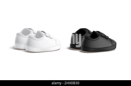 Blank black and white baby shoes pair mockup, back view Banque D'Images