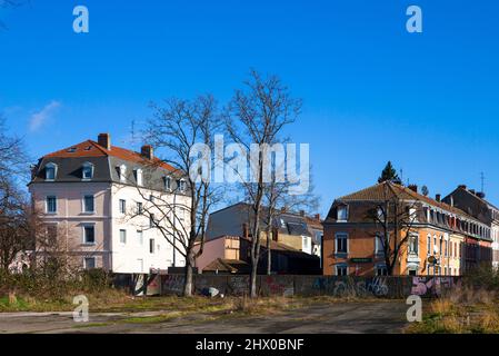 Cité ouvrière à Mulhouse/France. Le quartier populaire est un premier exemple de logement social pendant l'industrialisation. Banque D'Images