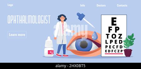 Vecteur de concept ophtalmologiste. Vérifiez votre illustration de la vue pour la médecine, web médical, blog. Myopie, traitement du glaucome. Problème d'ophtalmologie an Illustration de Vecteur