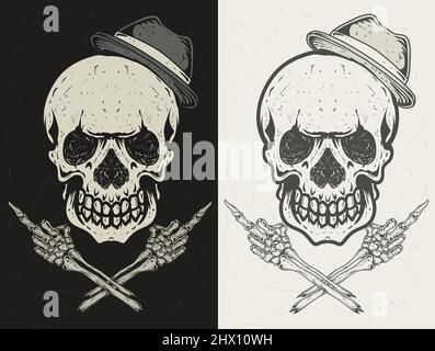 illustration vecteur ensemble tête de crâne style rétro Illustration de Vecteur