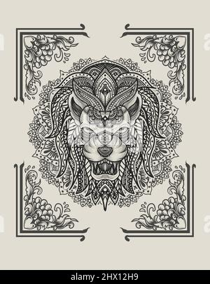 illustration lion vintage mandala ornement Illustration de Vecteur