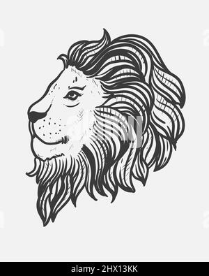 Illustration tête de lion style monochrome Illustration de Vecteur