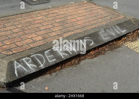 Christchurch, Nouvelle-Zélande, 22 février 2021 : graffiti anti-gouvernemental à Christchurch à l'appui de la manifestation contre les mandats de vaccination Banque D'Images