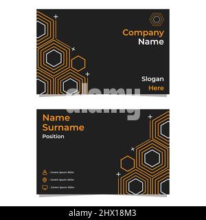 carte de visite noire abstraite à double face hexagonale templat Banque D'Images