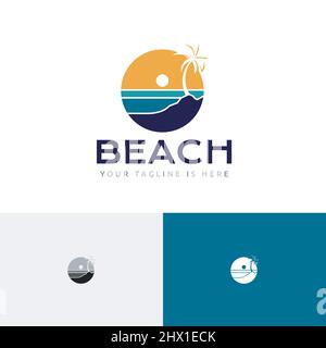 Modèle de logo Circle Beach Sea Sunset Tour Illustration de Vecteur