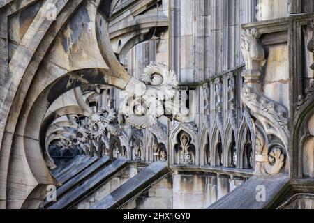 Détails architecturaux de la cathédrale de Milan, Italie Banque D'Images