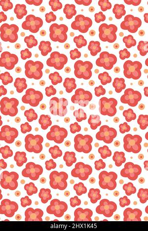 Motif vectoriel simple. Texture florale primitive. Papier peint avec petite fleur rose sur fond blanc avec point de polka. Toile de fond naturelle naïve Illustration de Vecteur